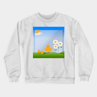 Birds with hills, sun, clouds depicting a scene of Spring season Crewneck Sweatshirt